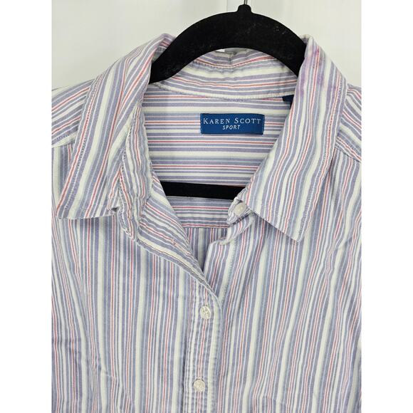 Karen Scott Womens Stripped 3/4 Sleeve Collared Button Down Cotton Shirt Size XL - Picture 3 of 5